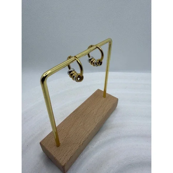 18K Gold PVD Hoop Earrings with Silver Beads‎ | Waterproof Minimalist - Picture 4 of 6